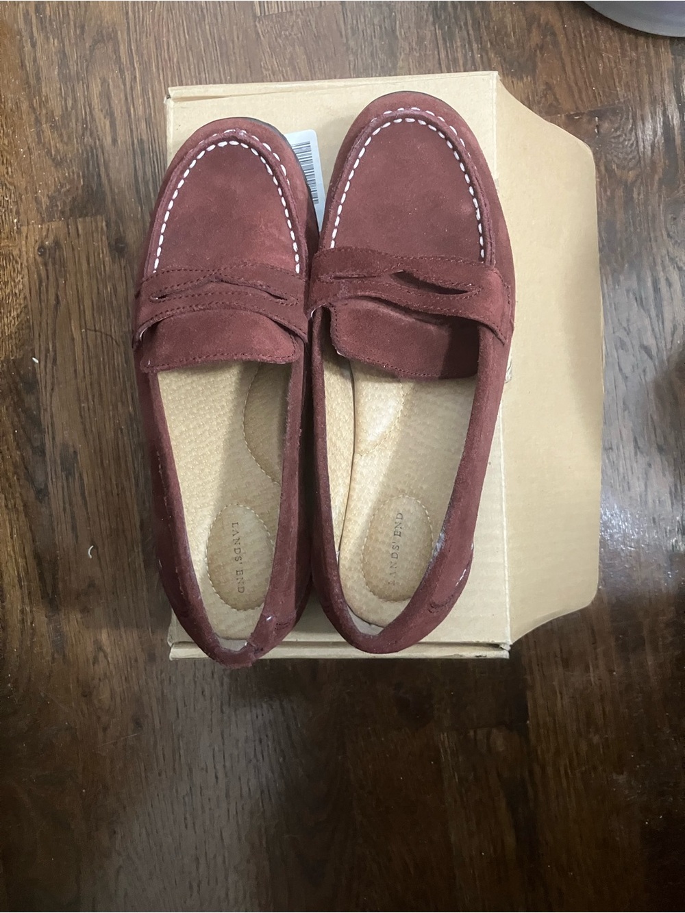 Lands' End Women's Suede Loafers in Burgundy Red